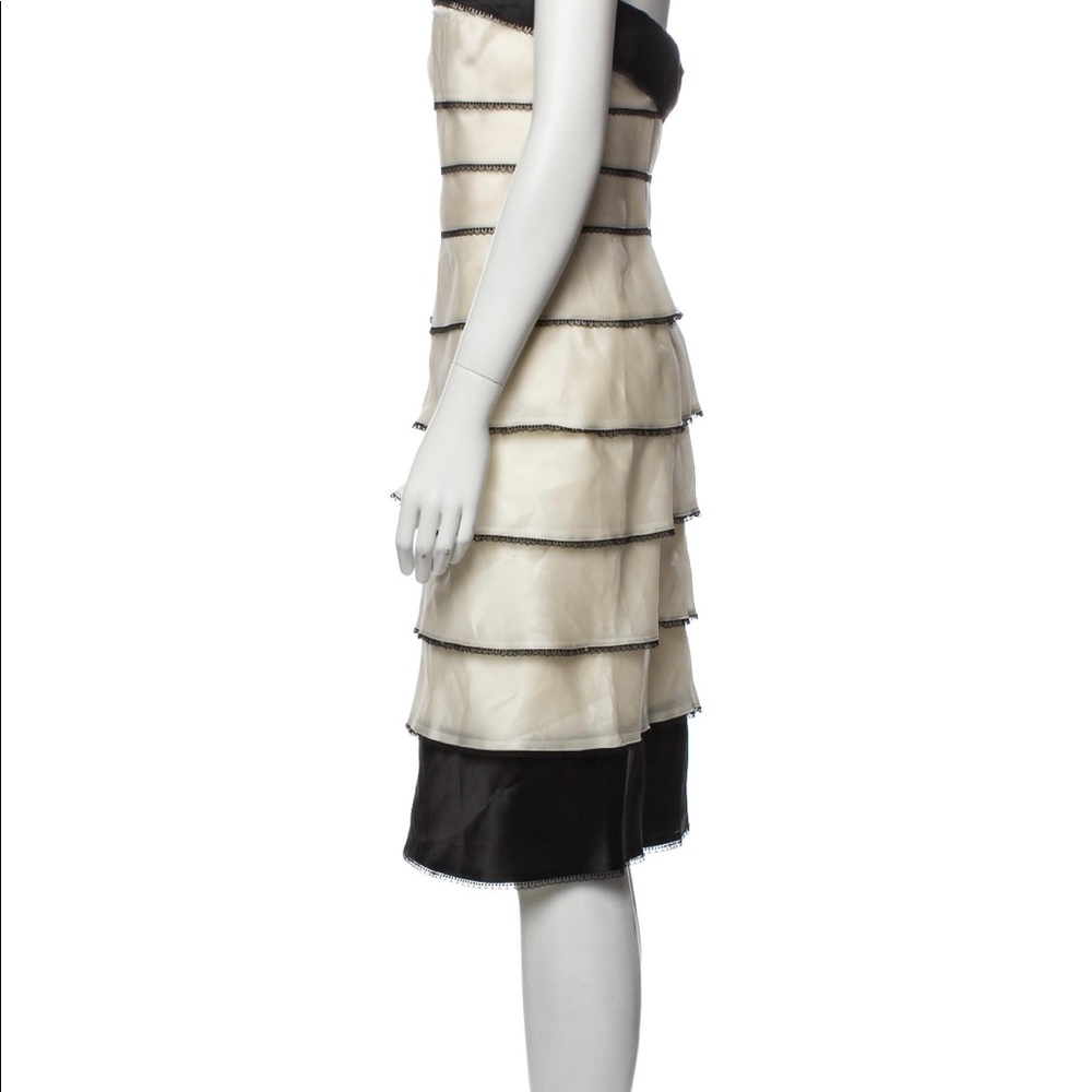 Carmen Marc Valvo Silk Cocktail Dress, strapless, lace trim embellishment
